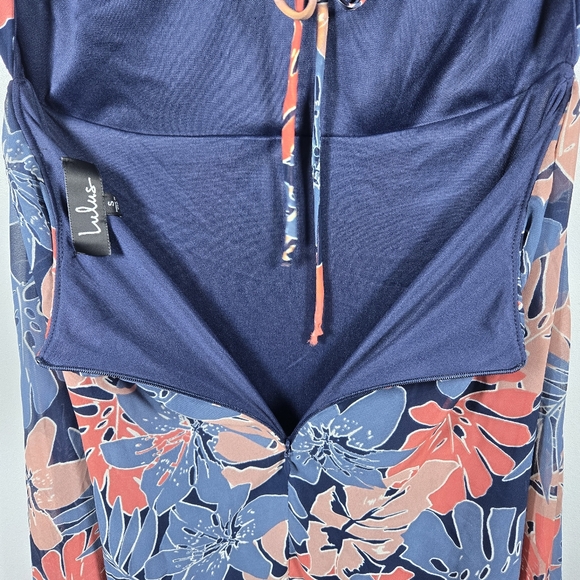 Lulus Fragrant Blooms Navy Blue Pink Tropical Floral Print Maxi Dress Size Small - Picture 13 of 16